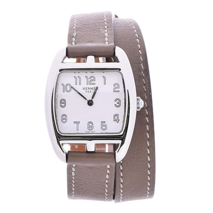 Hermes Stainless Steel Swift 26mm Cape Cod Tonneau Double Tour Quartz Watch Etoupe 1 of 9