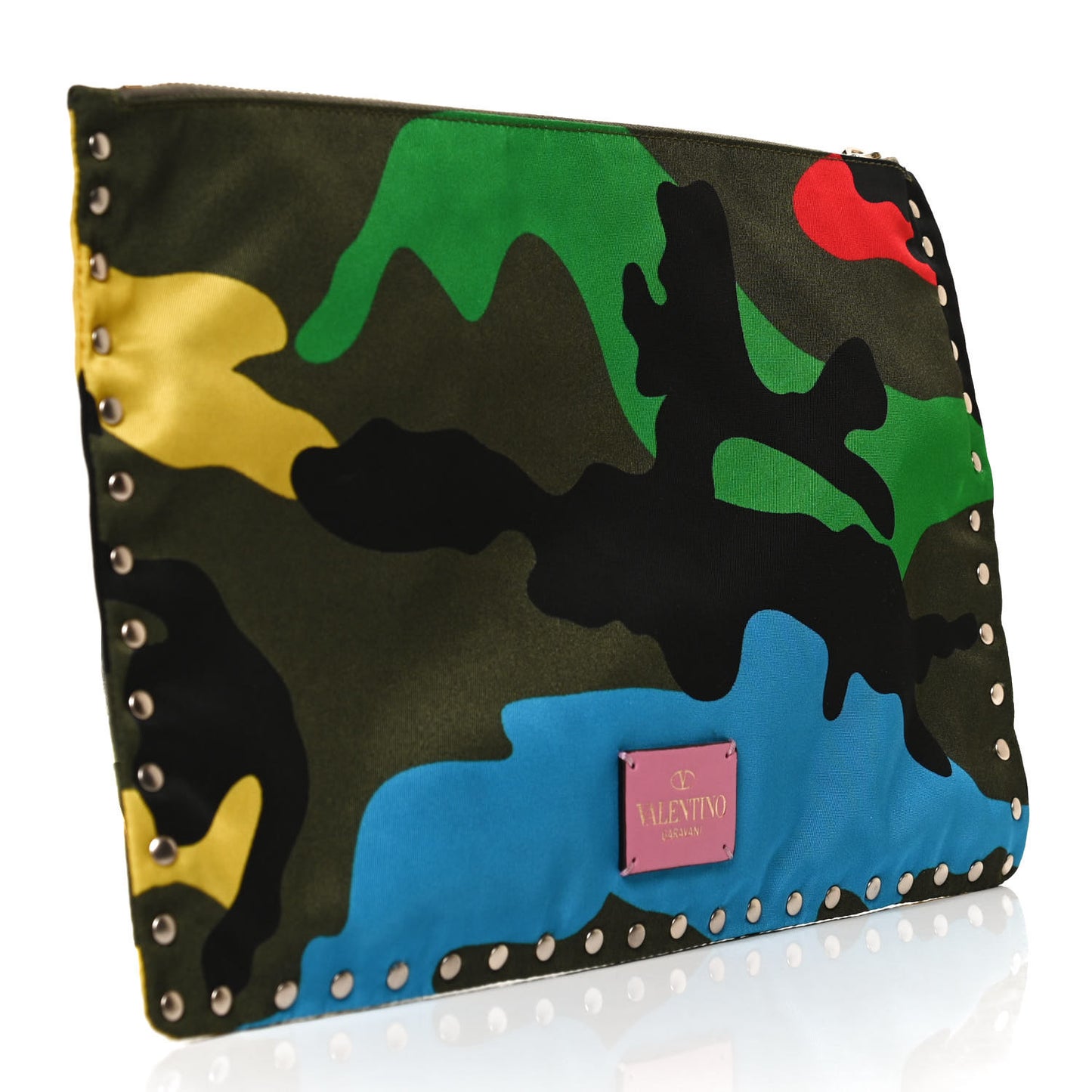 Nylon Camouflage Print Rockstud Zip Pouch Multicolor
