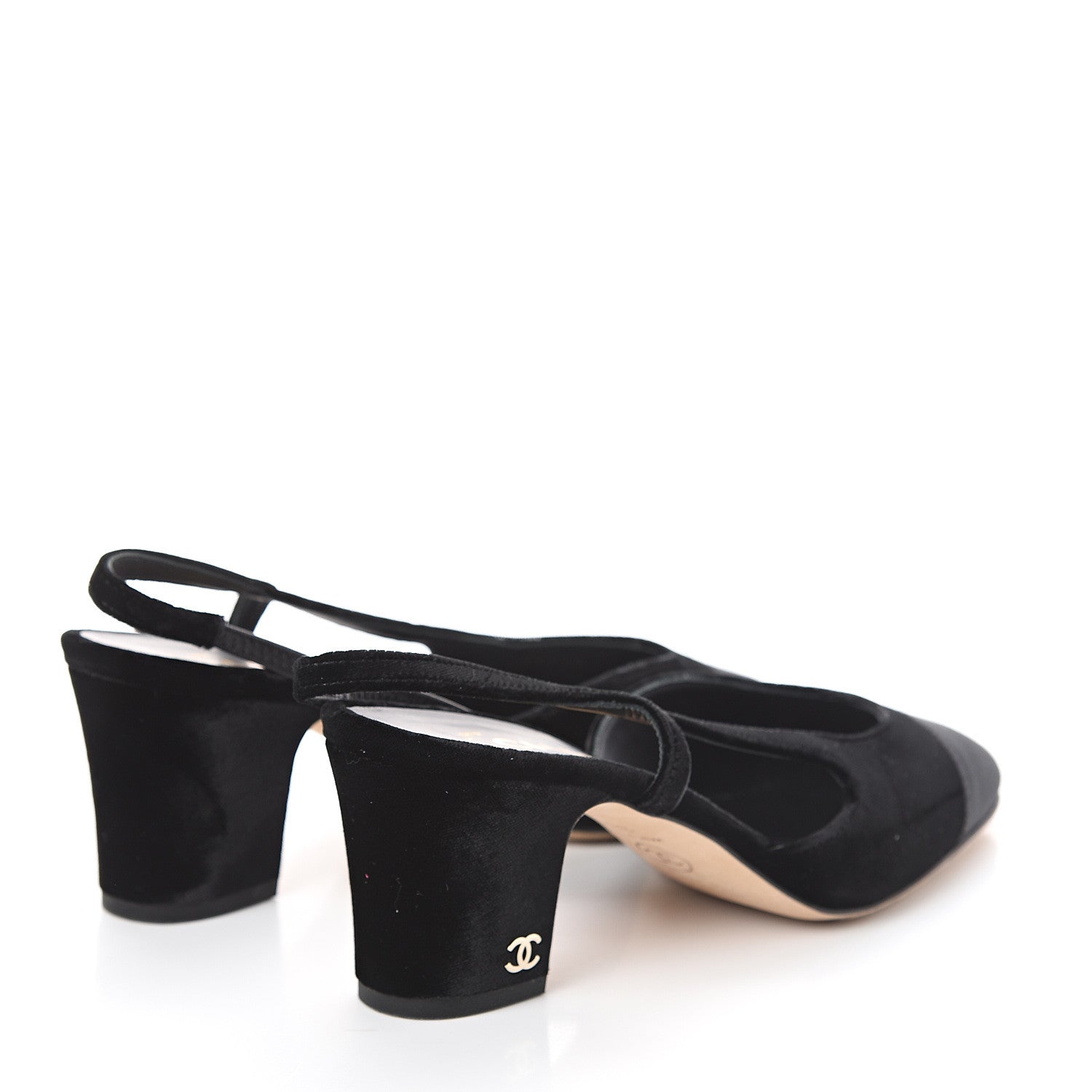 Chanel Velvet Grosgrain Cap Toe CC Slingback Pumps 36.5 Black 4 of 7