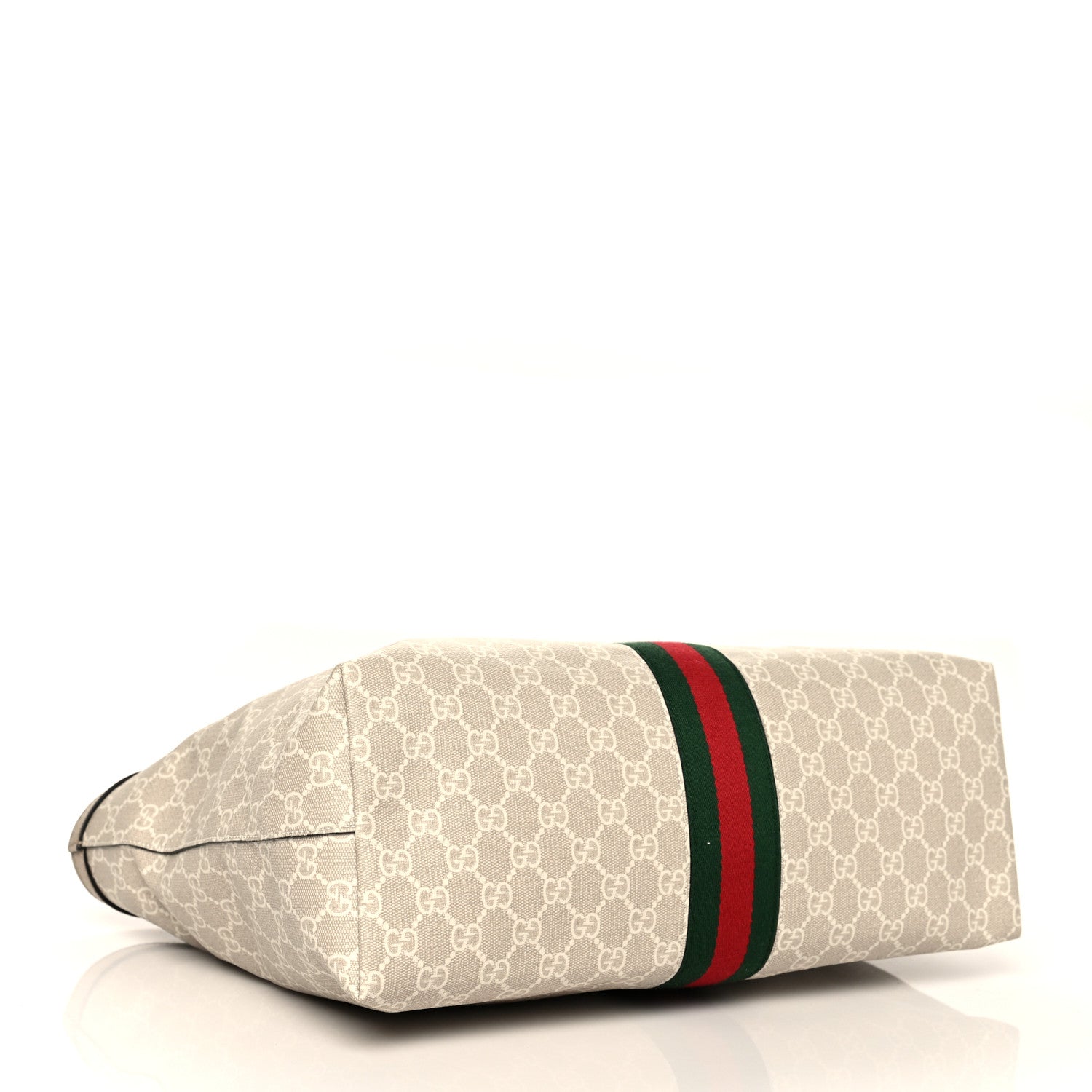 Gucci GG Supreme Monogram Textured Dollar Calfskin Web Medium Ophidia Shopping Tote Beige Mystic White Oatmeal 4 of 10
