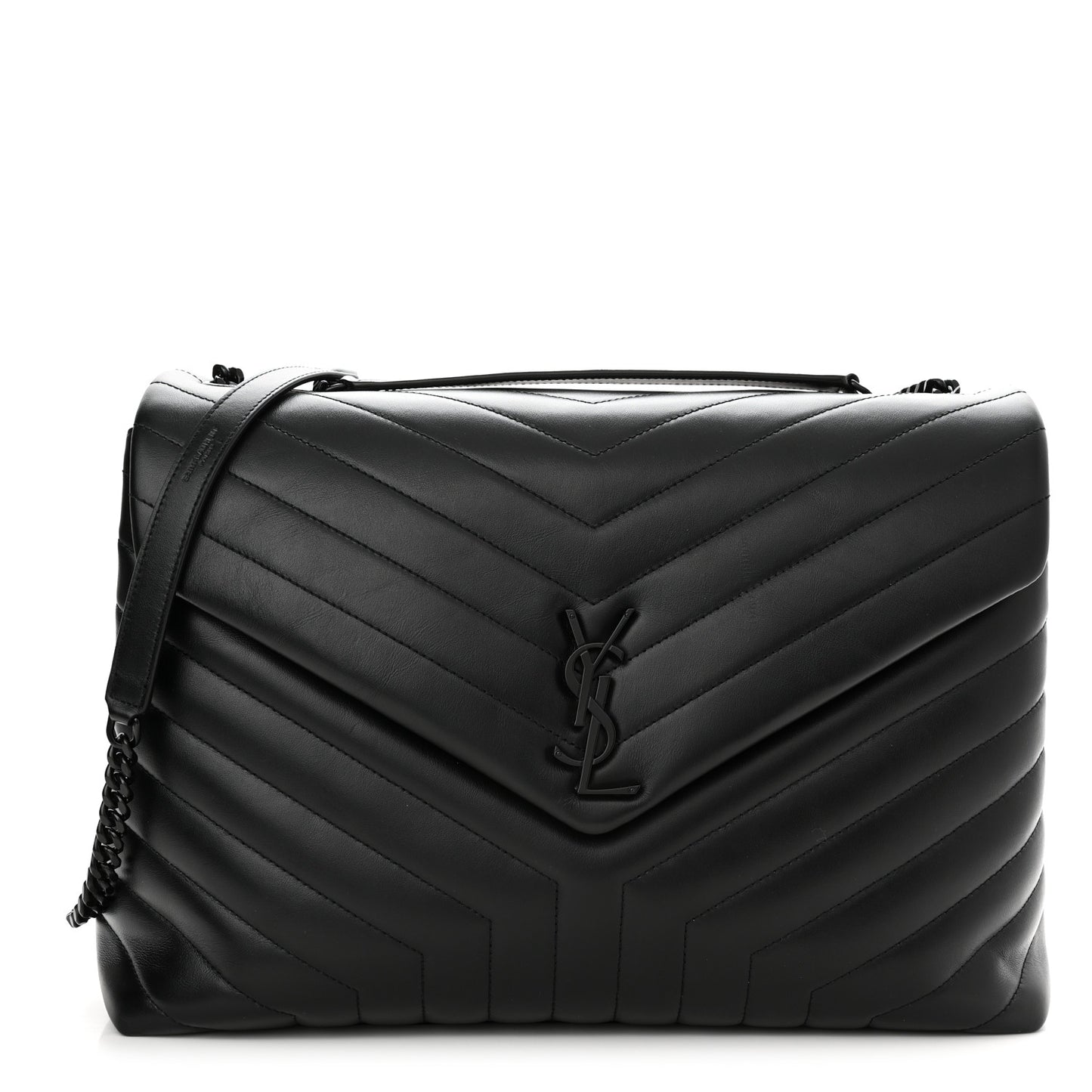 Calfskin Y Quilted Monogram Monochrome Large Loulou Chain Satchel Black
