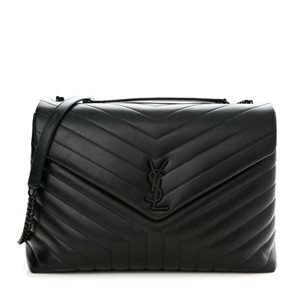 Saint Laurent Calfskin Y Quilted Monogram Monochrome Large Loulou Chain Satchel Black 1 of 11