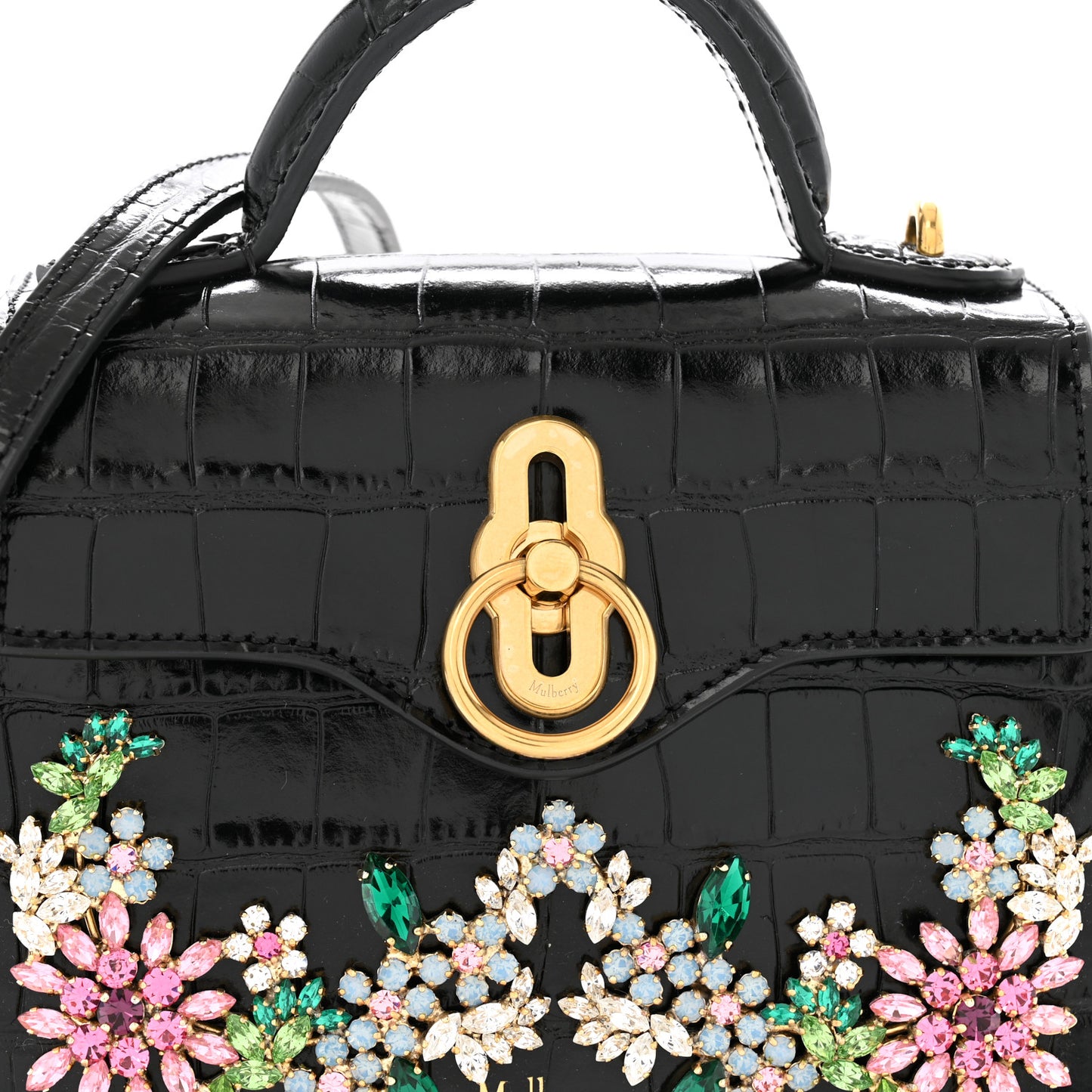 Calfskin Crocodile Embossed Embellished Micro Seaton Black Multicolor