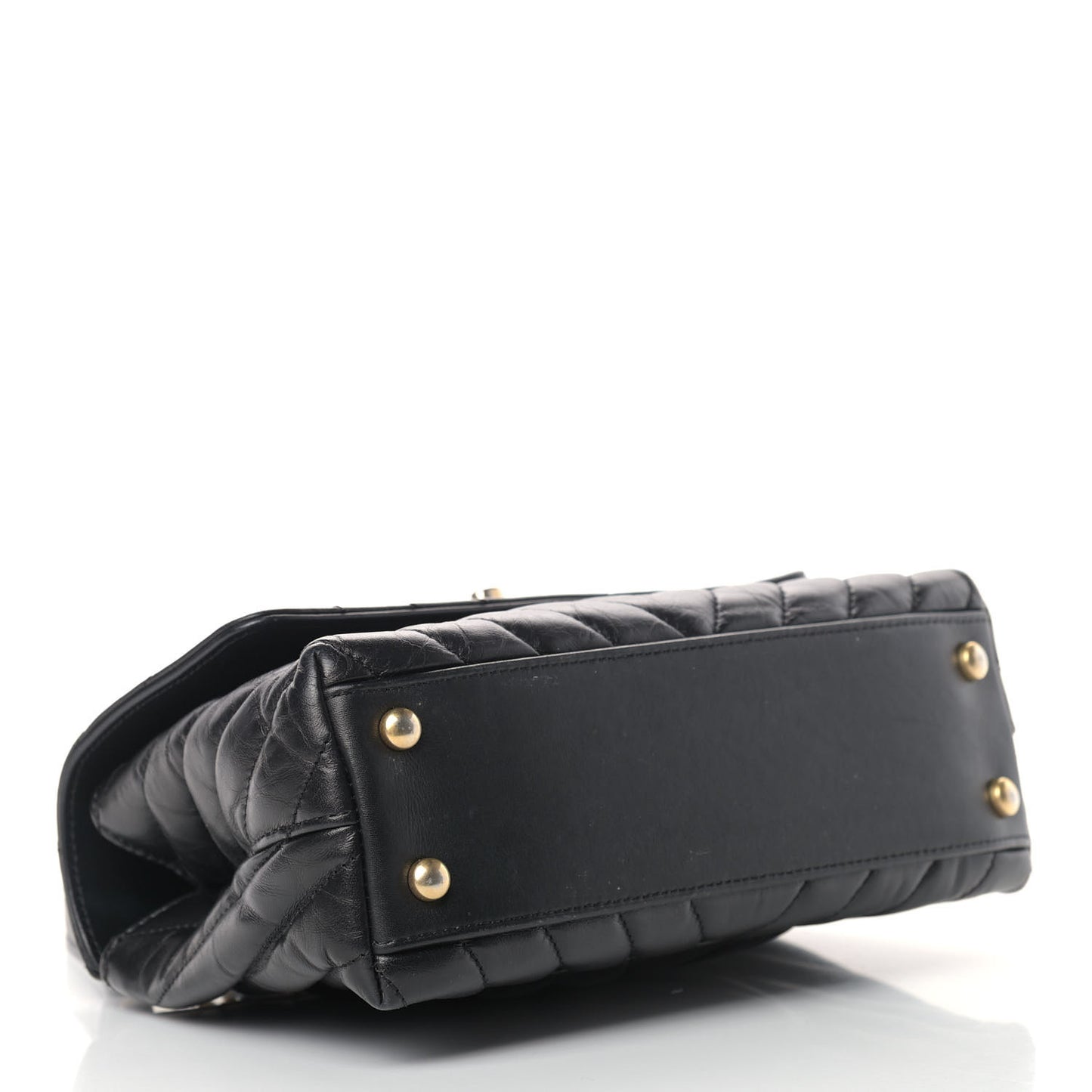 Aged Calfskin Chevron Quilted Mini Coco Handle Flap Black