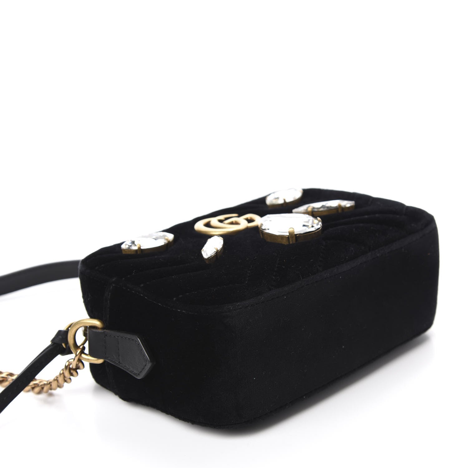 Gucci Velvet Matelasse Marquise Crystals Mini GG Marmont Chain Shoulder Bag Black 4 of 10