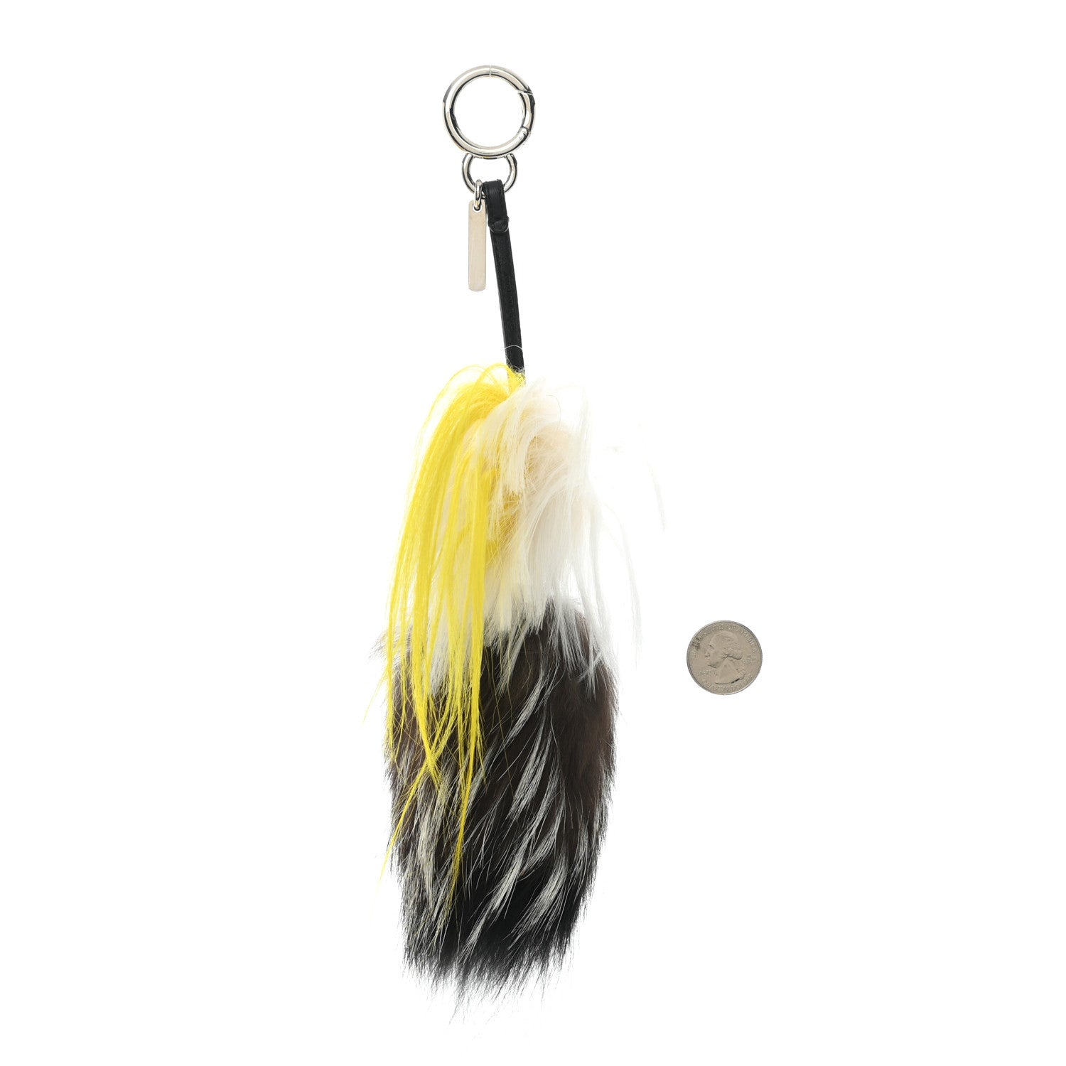 Fendi Fox Mink Goat Fur Mini Karlito Bag Charm White Black Flamingo 2 of 5