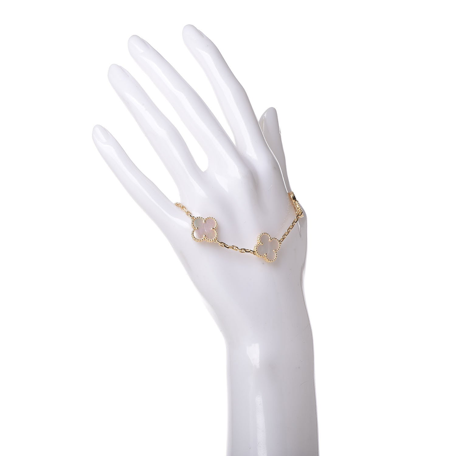 Van Cleef & Arpels 18K Yellow Gold Mother of Pearl 5 Motifs Vintage Alhambra Bracelet 2 of 6