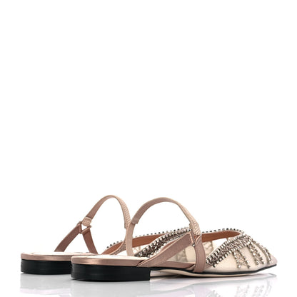 Fendi Satin Technical Mesh Colibri Crystal Embellished Mule 38.5 Nude 8 of 17