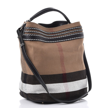 Burberry Canvas Mega Check Medium Ashby Tassel Hobo Black 3 of 11