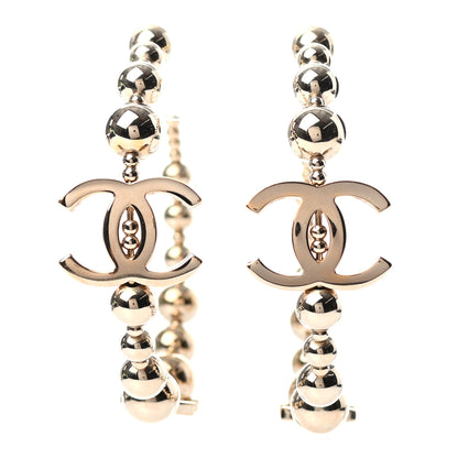 Chanel Metal Bead CC Hoop Earrings Gold 1 of 5