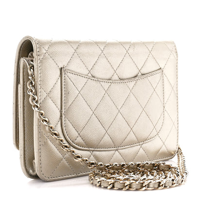 Chanel Pearly Caviar Quilted Wallet On Chain WOC Light Gold 3 of 13