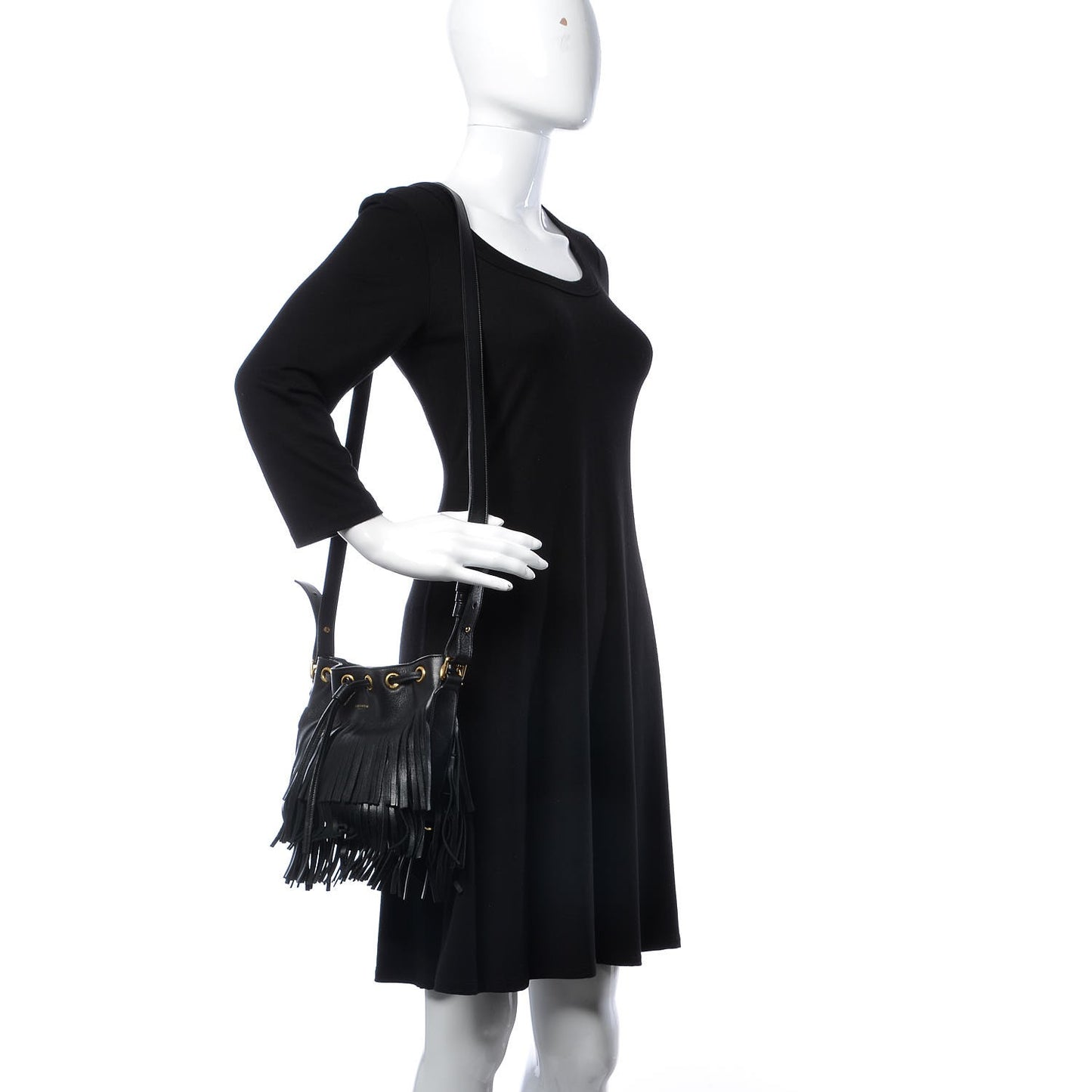 Calfskin Small Emmanuelle Fringe Hobo Bag Black