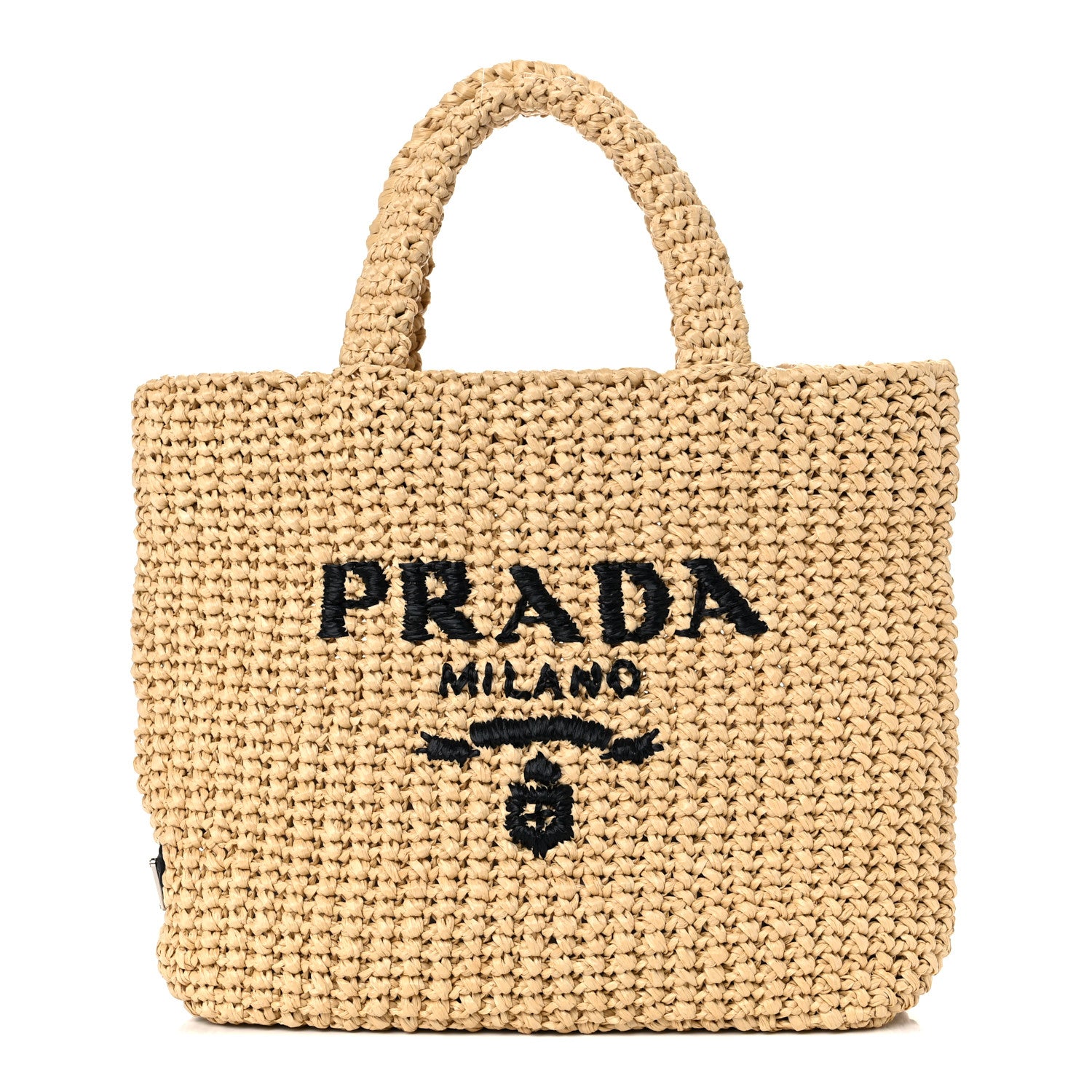 Prada Yarn Raffia Effect Crochet Embroidered Small Logo Tote Naturale 1 of 11