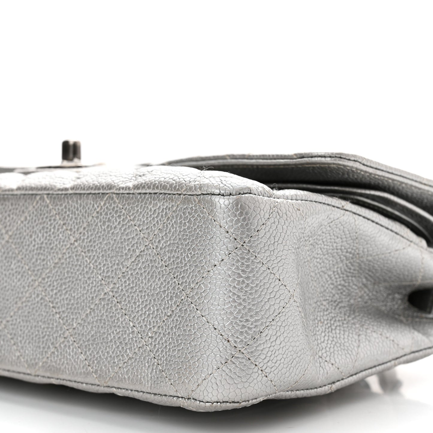 Metallic Caviar Quilted Medium Double Flap Silver