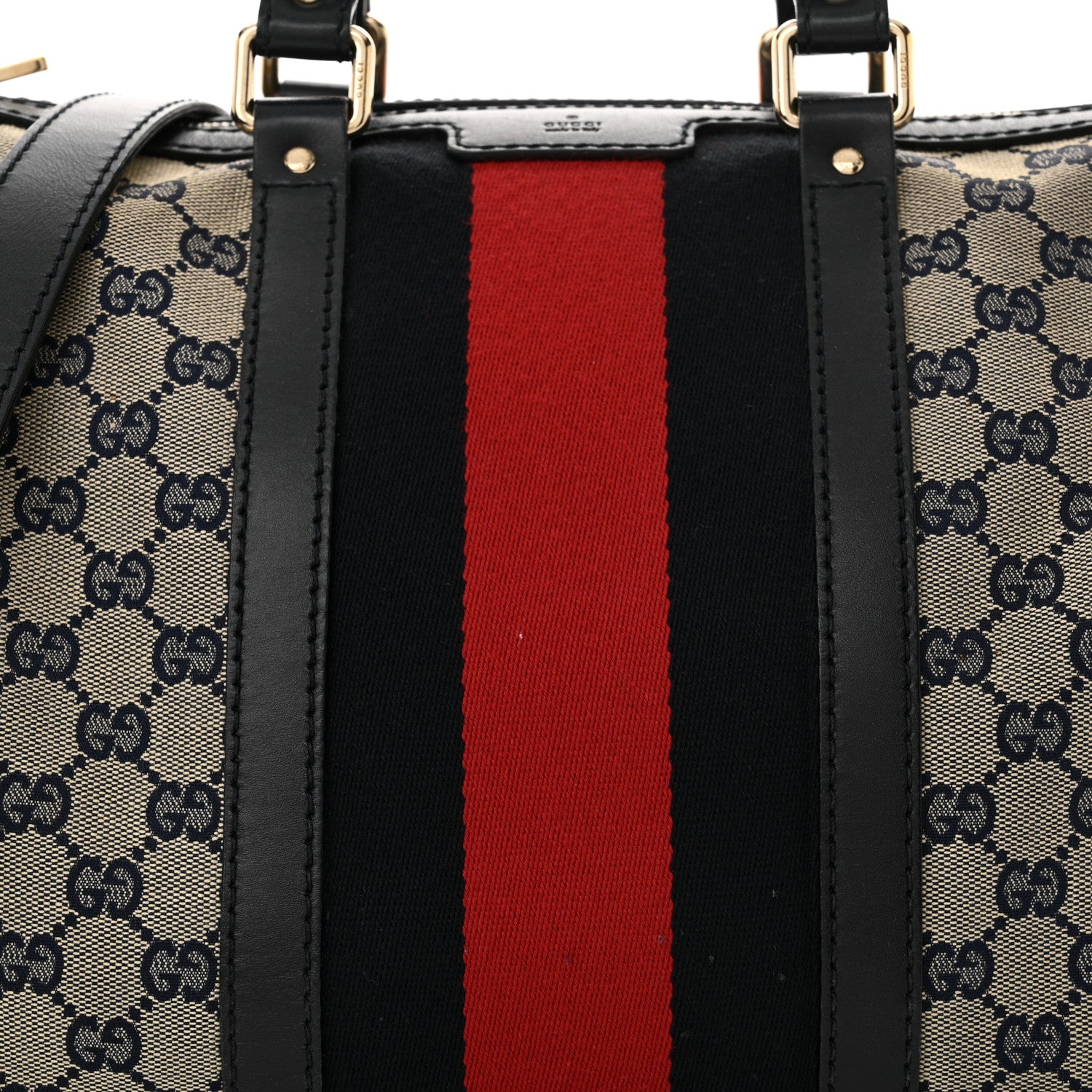 Gucci Monogram Selleria Calfskin Vintage Web Medium Boston Beige Blue 8 of 17