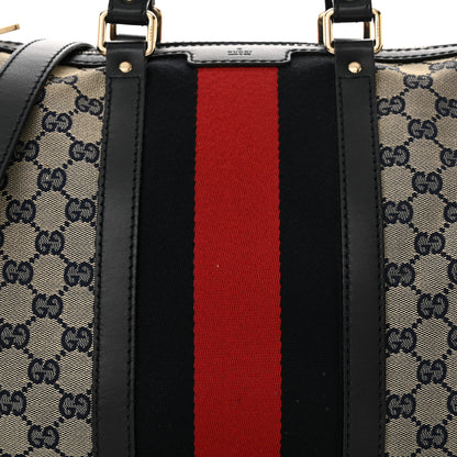Gucci Monogram Selleria Calfskin Vintage Web Medium Boston Beige Blue 8 of 17