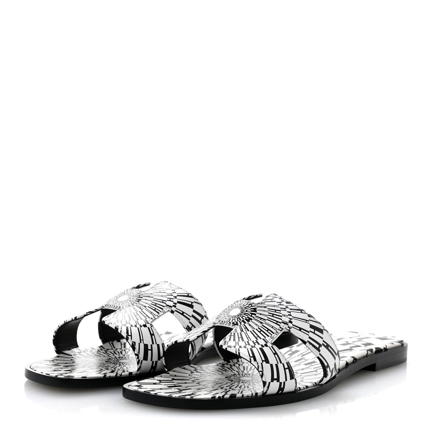 Calfskin Printed Op'H Oran Sandals 40.5 Black White