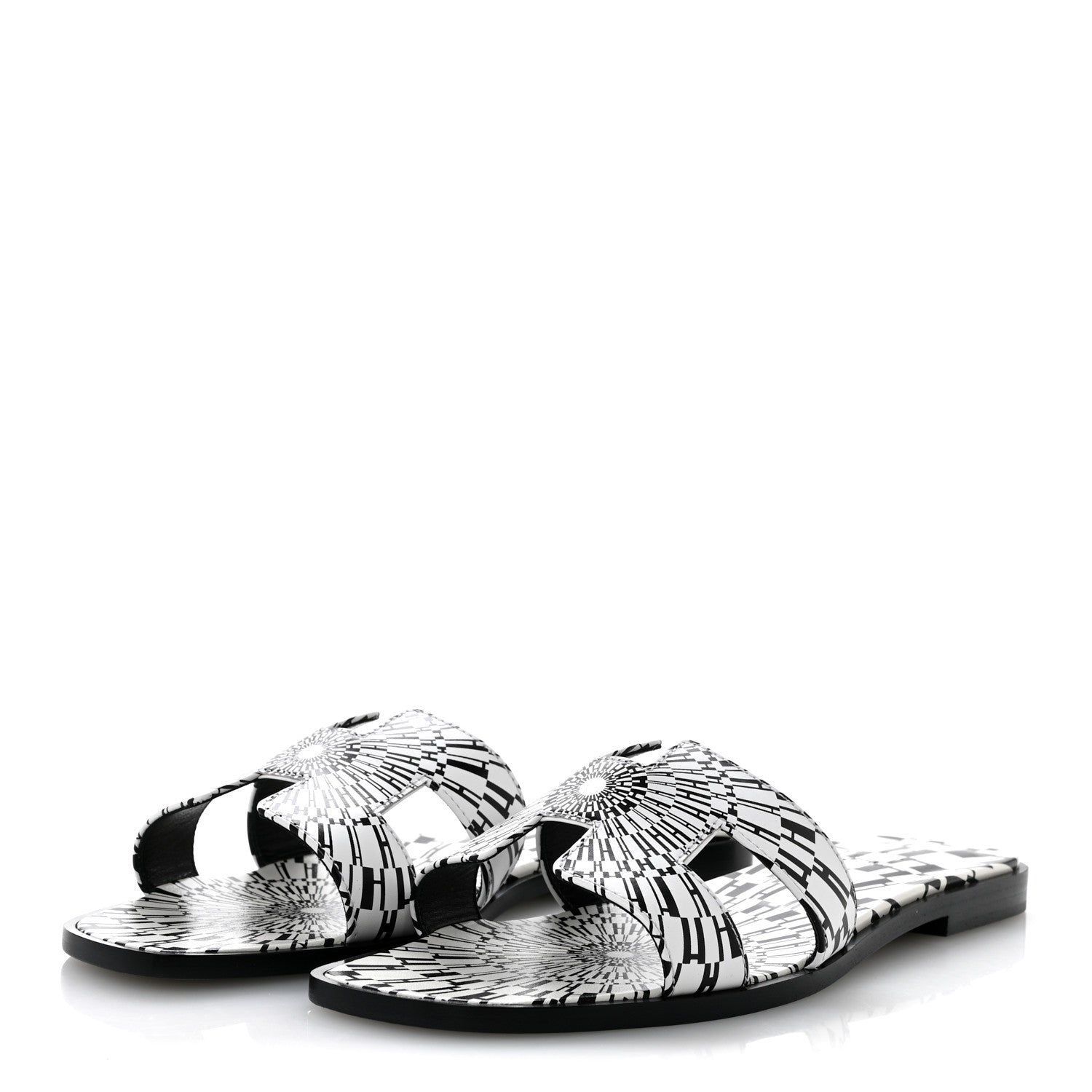 Hermes Calfskin Printed Op'H Oran Sandals 40.5 Black White 4 of 10