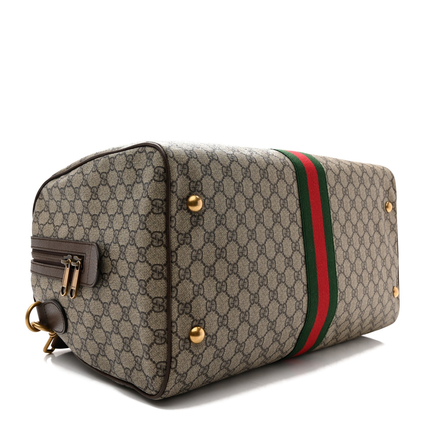 GG Supreme Monogram Textured Dollar Calfskin Web Medium Ophidia Carry-On Duffle Bag Beige Ebony New Acero