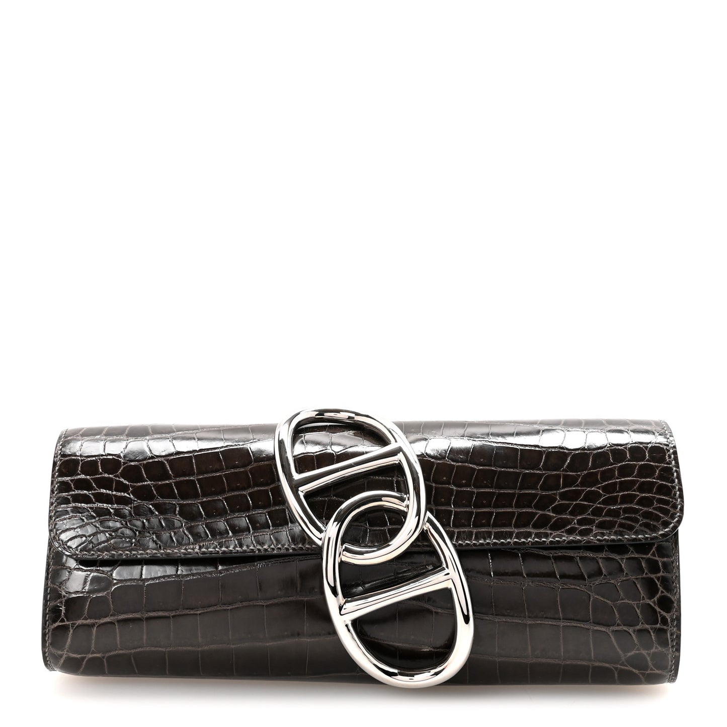 Shiny Niloticus Crocodile Egee Clutch Graphite
