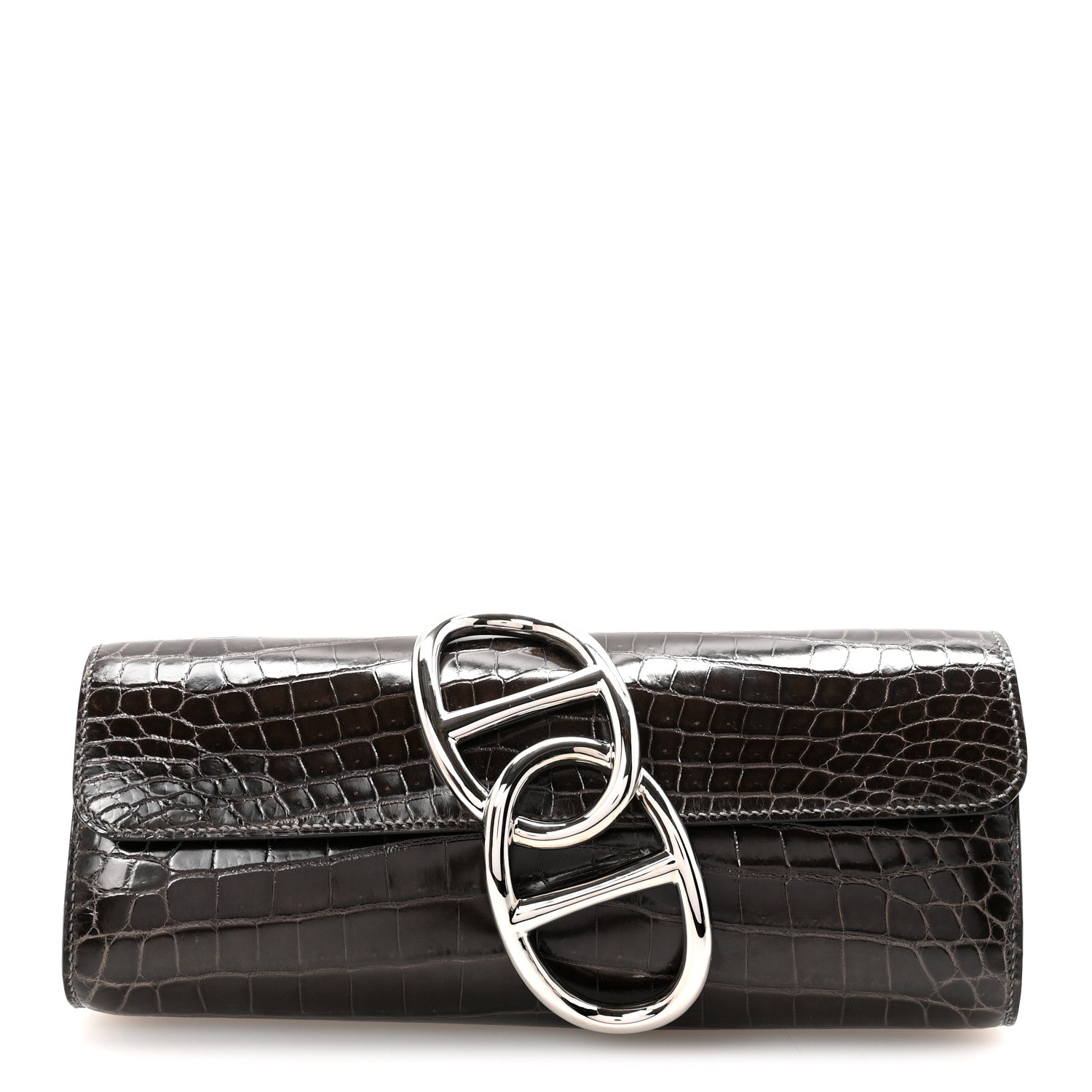 Hermes Shiny Niloticus Crocodile Egee Clutch Graphite 1 of 6