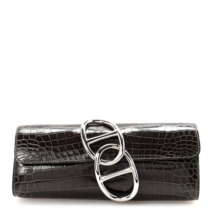 Hermes Shiny Niloticus Crocodile Egee Clutch Graphite 1 of 6