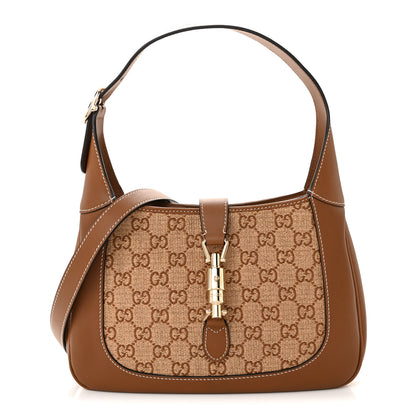 Gucci Raffia GG Supreme Monogram Calfskin Small Jackie 1961 Hobo Natural 1 of 10