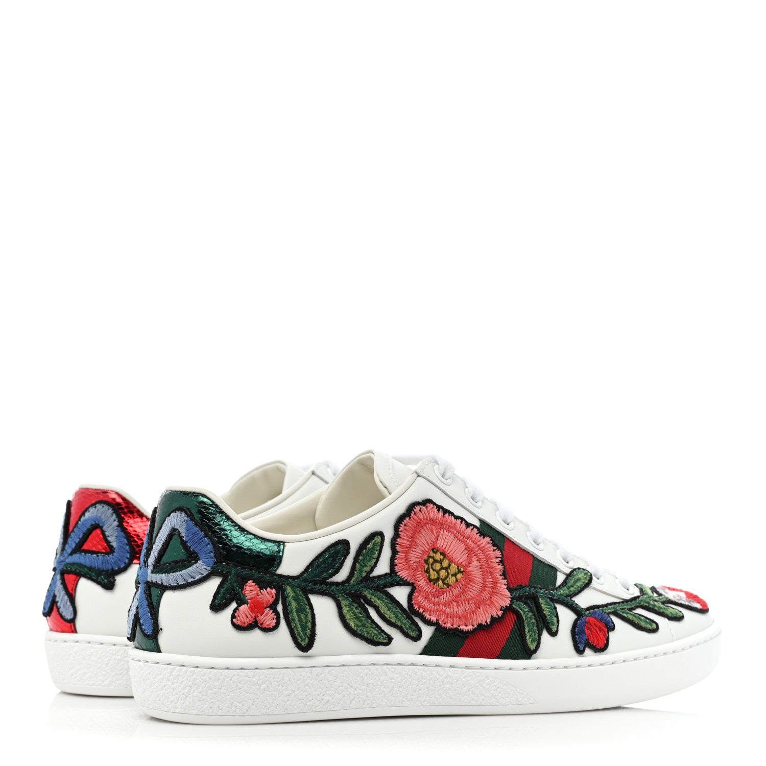 Gucci Calfskin Web Floral Embroidered Womens Ace Sneakers 37 White 5 of 10