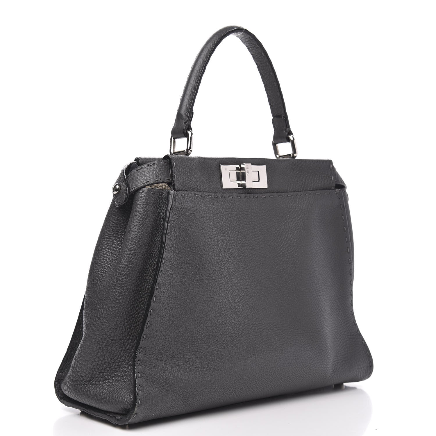 Fendi Cuoio Romano Selleria Bi-Color Medium Peekaboo Iconic Satchel Asfalto Latte 3 of 10
