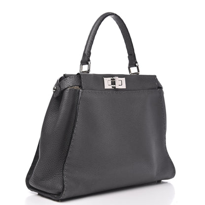 Fendi Cuoio Romano Selleria Bi-Color Medium Peekaboo Iconic Satchel Asfalto Latte 3 of 10