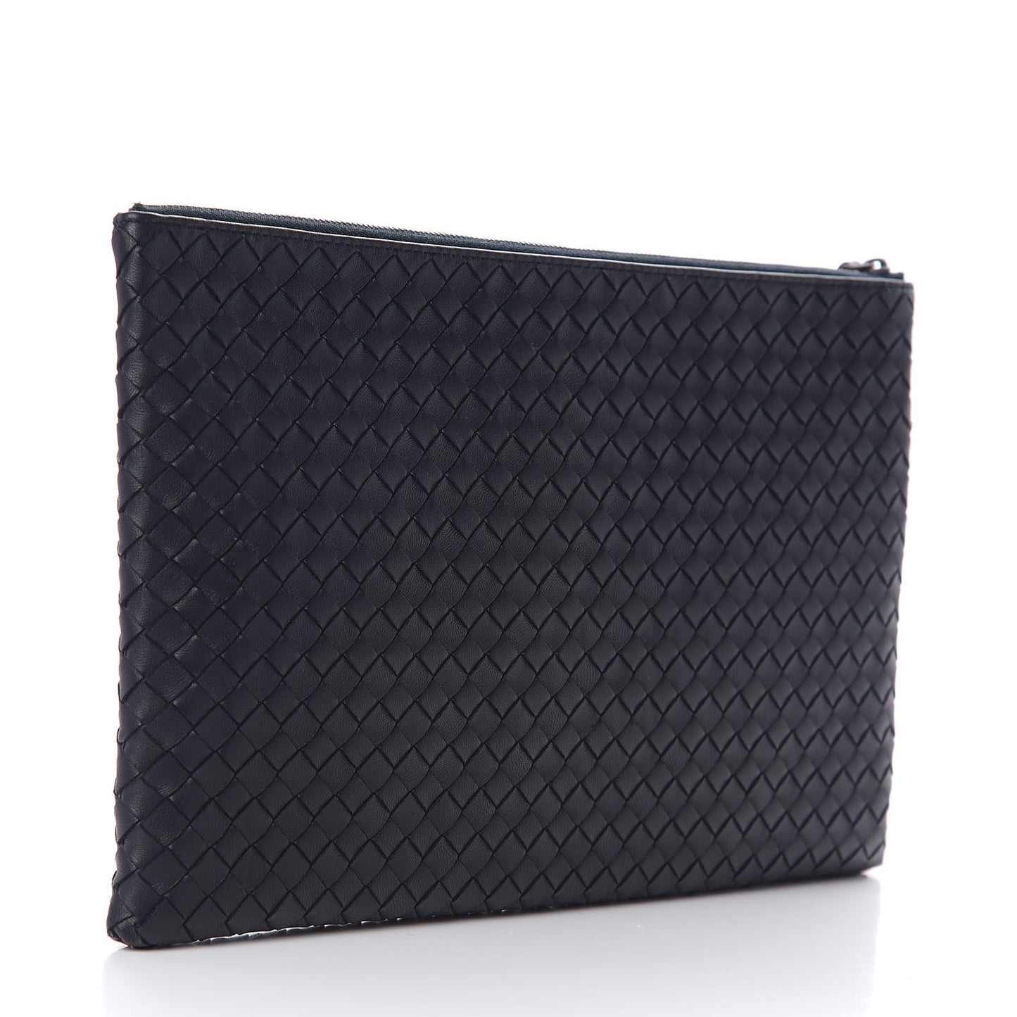 Nappa Intrecciato Large Flat Zip Biletto Pouch Black