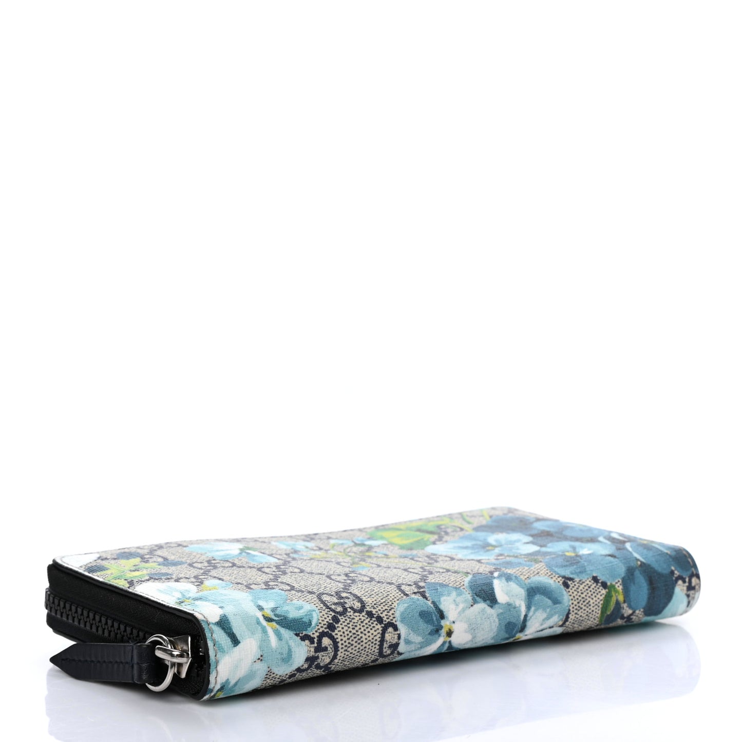 GG Supreme Monogram Blooms Zip Around Wallet Blue