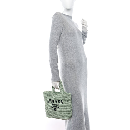 Prada Yarn Raffia Effect Crochet Small Logo Tote Acqua 2 of 9