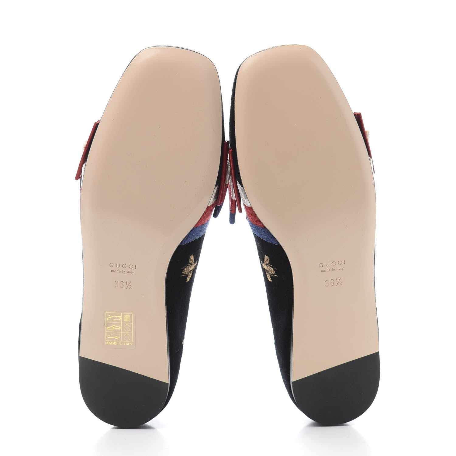 Gucci Velvet Bee Star Embroidered Sylvie Bow Loafers 36.5 Black 5 of 9