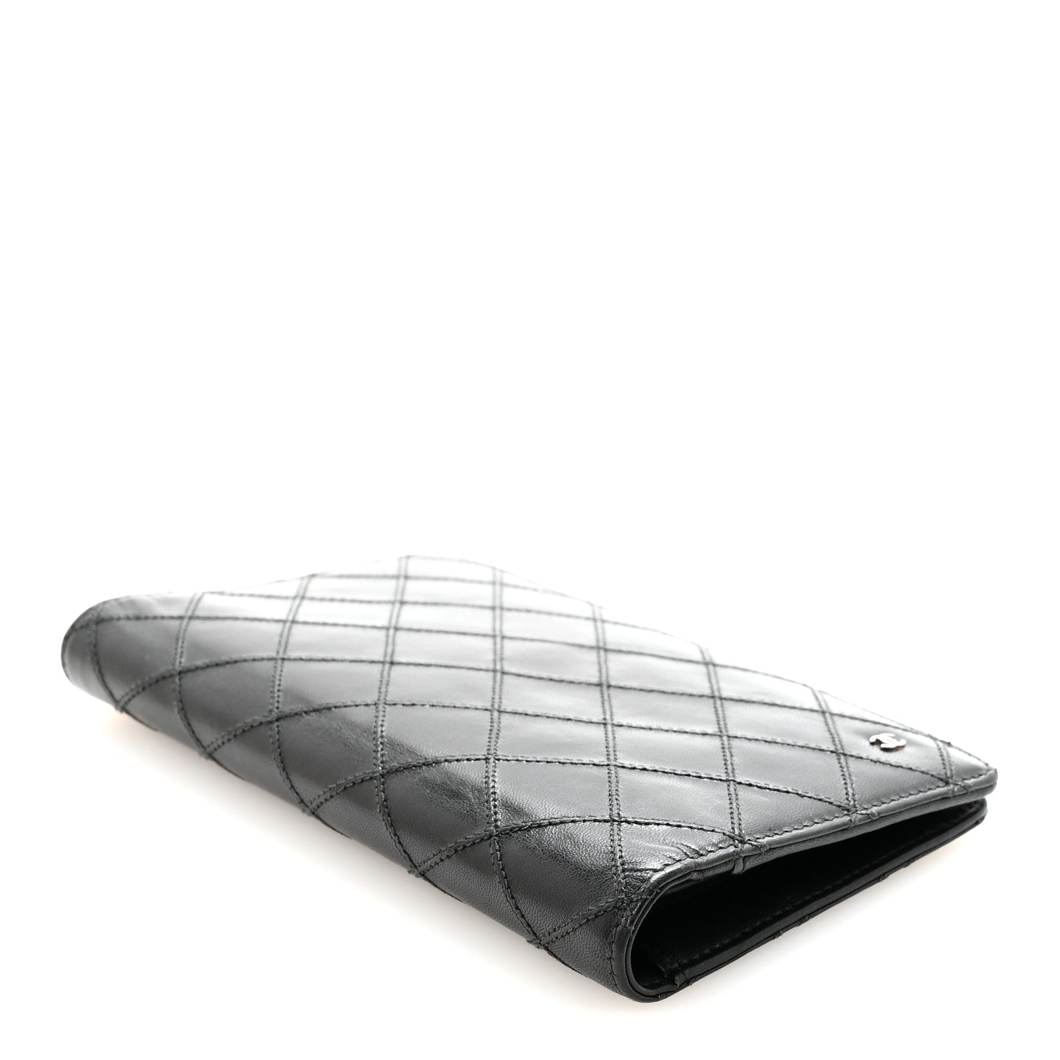Chanel Lambskin Diamond Stitched Yen Wallet Black 4 of 8