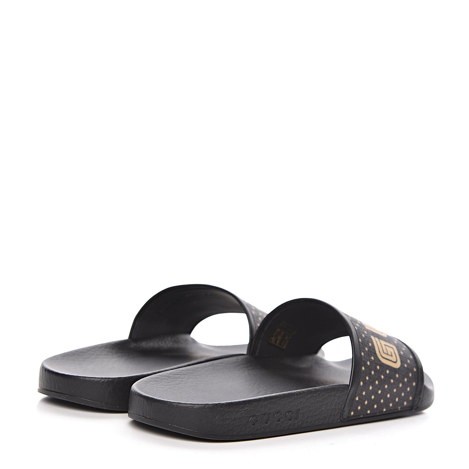 Gucci X SEGA Supreme Canvas GUCCY Stars Womens Slide Sandals 40 Black Gold 4 of 8