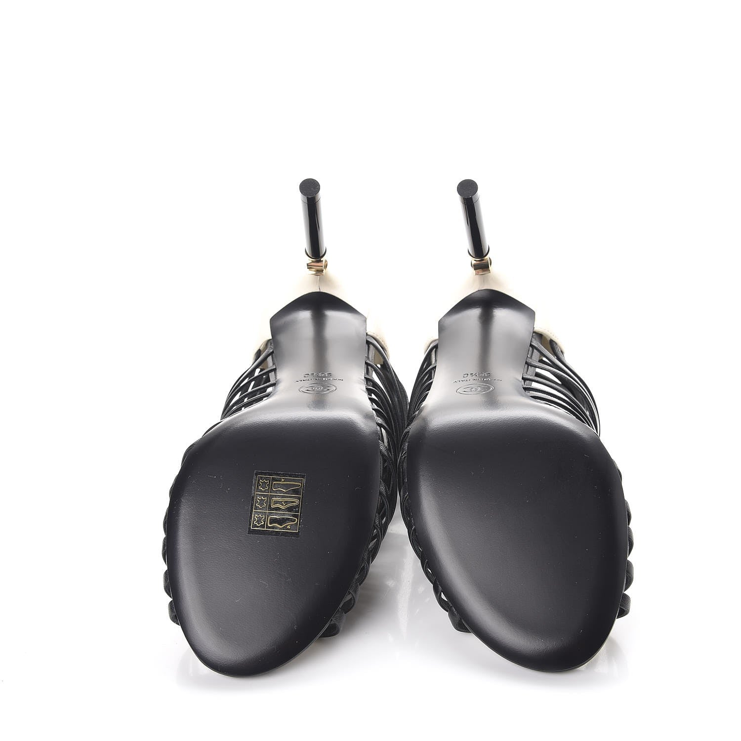 Chanel Lambskin Cage Open Pumps 38.5 Black Ivory 5 of 8