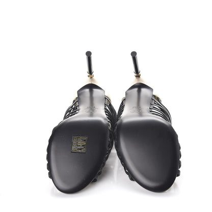 Chanel Lambskin Cage Open Pumps 38.5 Black Ivory 5 of 8