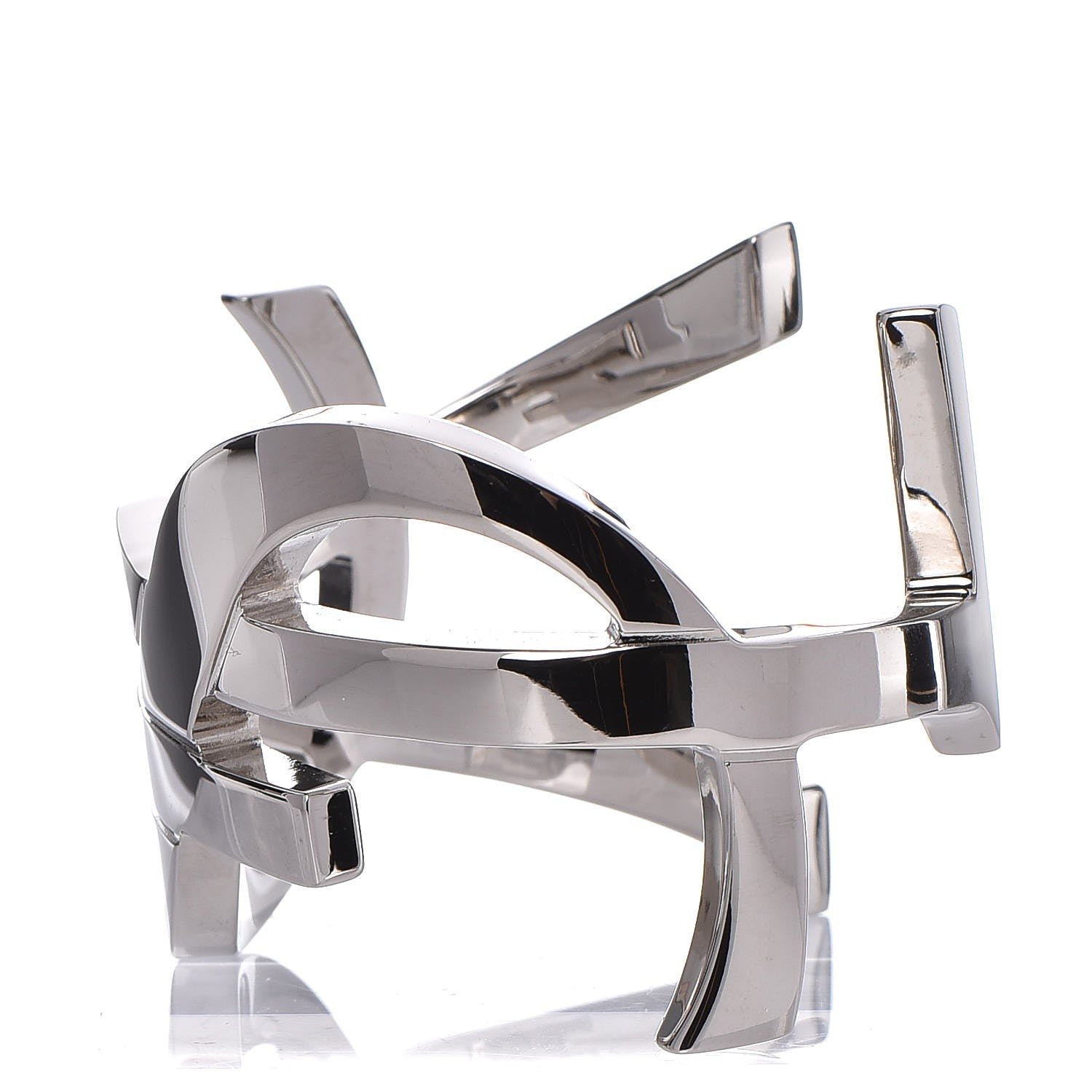 Saint Laurent Brass Monogram Medium Cuff Bracelet Palladium 3 of 4
