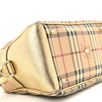Burberry Metallic Calfskin Haymarket Check Bennett Satchel Gold 10 of 16