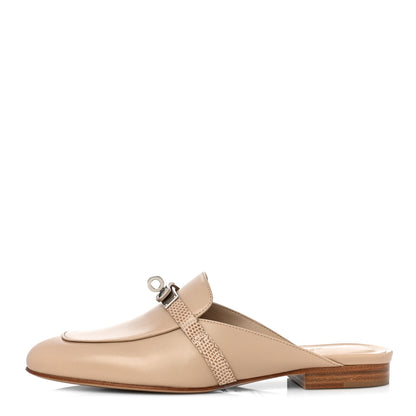 Hermes Shiny Lizard Calfskin Oz Mules 37 Beige Sarrazin 1 of 9