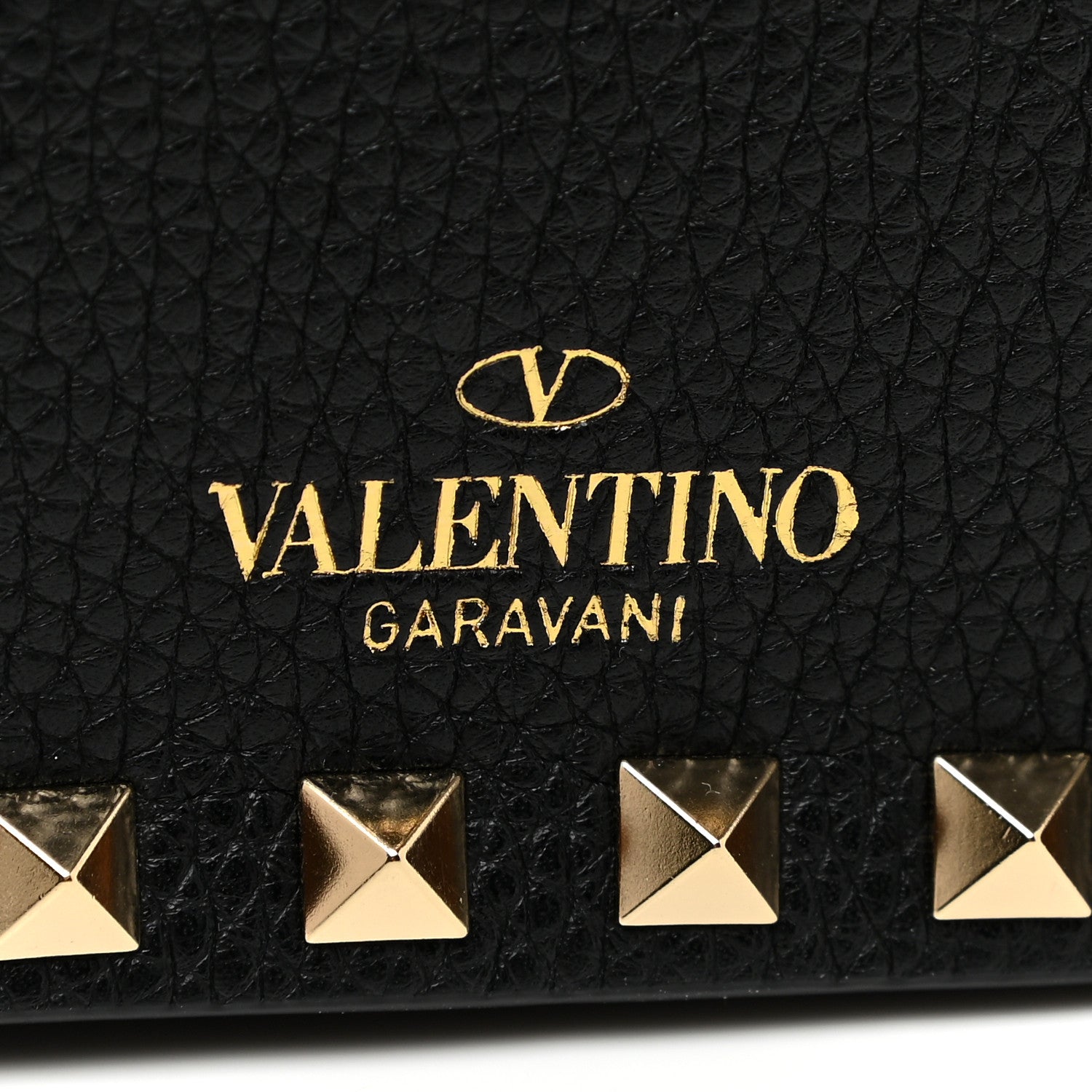 Valentino Garavani Pebbled Calfskin Rockstud Flap Wallet On Chain Black 12 of 12