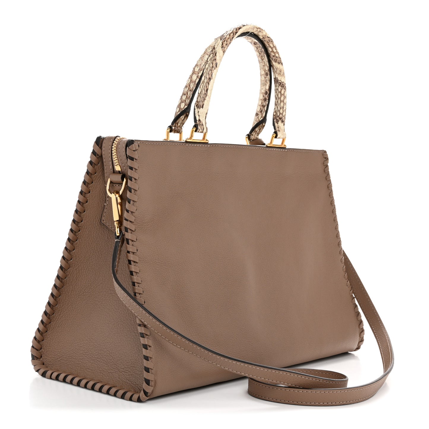 Calfskin Snakeskin Very Zipped Tote Taupe