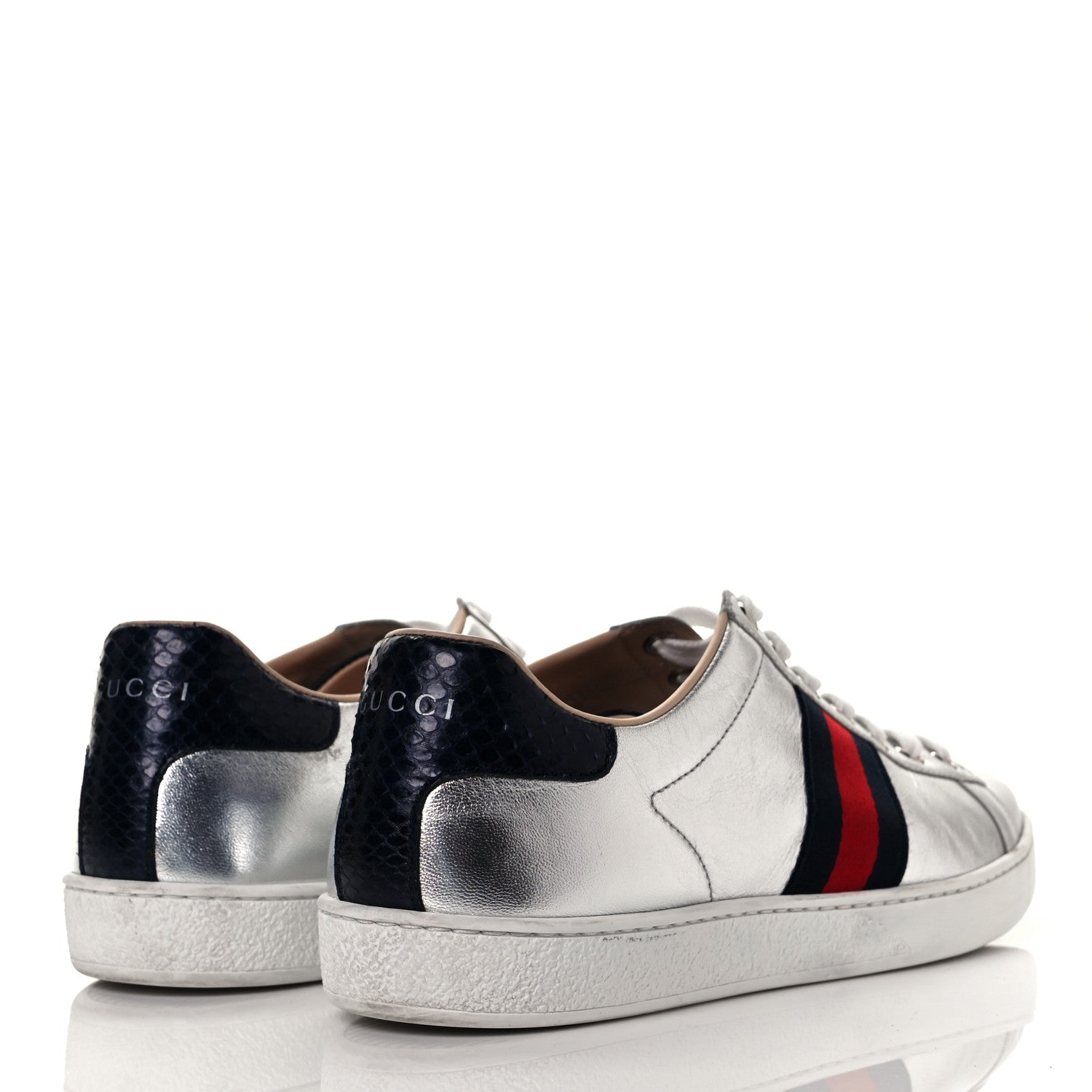 Gucci Metallic Nappa Silk Ayers Web Womens Ace Sneakers 39.5 Silver 8 of 18