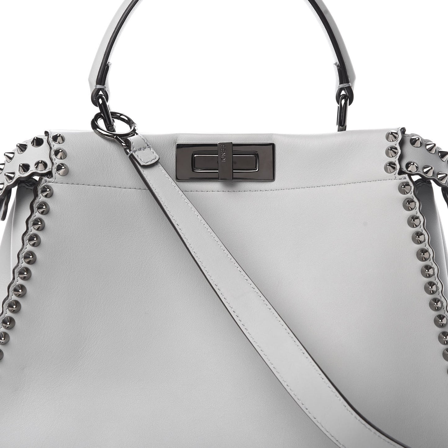Vitello Seta Shiny Nappa Scalloped Studded Medium Peekaboo Iconic Satchel Grigio Perla