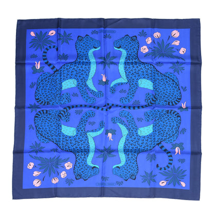 Hermes Silk Les Leopards Scarf 90 Marine Bleu Roy Turquoise 1 of 4