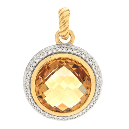 David Yurman 18K Yellow Gold Diamond Citrine 17mm Round Enhancer Pendant 1 of 3