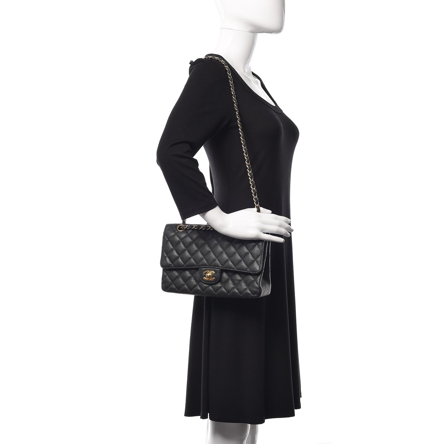 Caviar Quilted Medium Double Flap Black