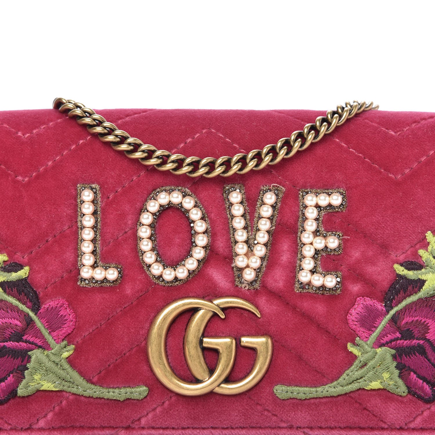 Gucci Velvet Matelasse Love Embroidered GG Marmont Mini Bag Light Raspberry Rose 9 of 9