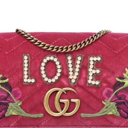 Gucci Velvet Matelasse Love Embroidered GG Marmont Mini Bag Light Raspberry Rose 9 of 9